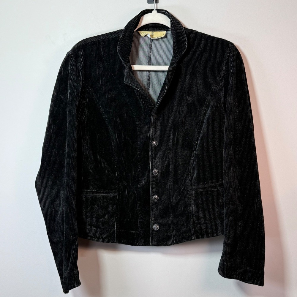 Shack Incorporated Jacket Women L Black 100% Silk Corduroy Button Goth Quiet Lux